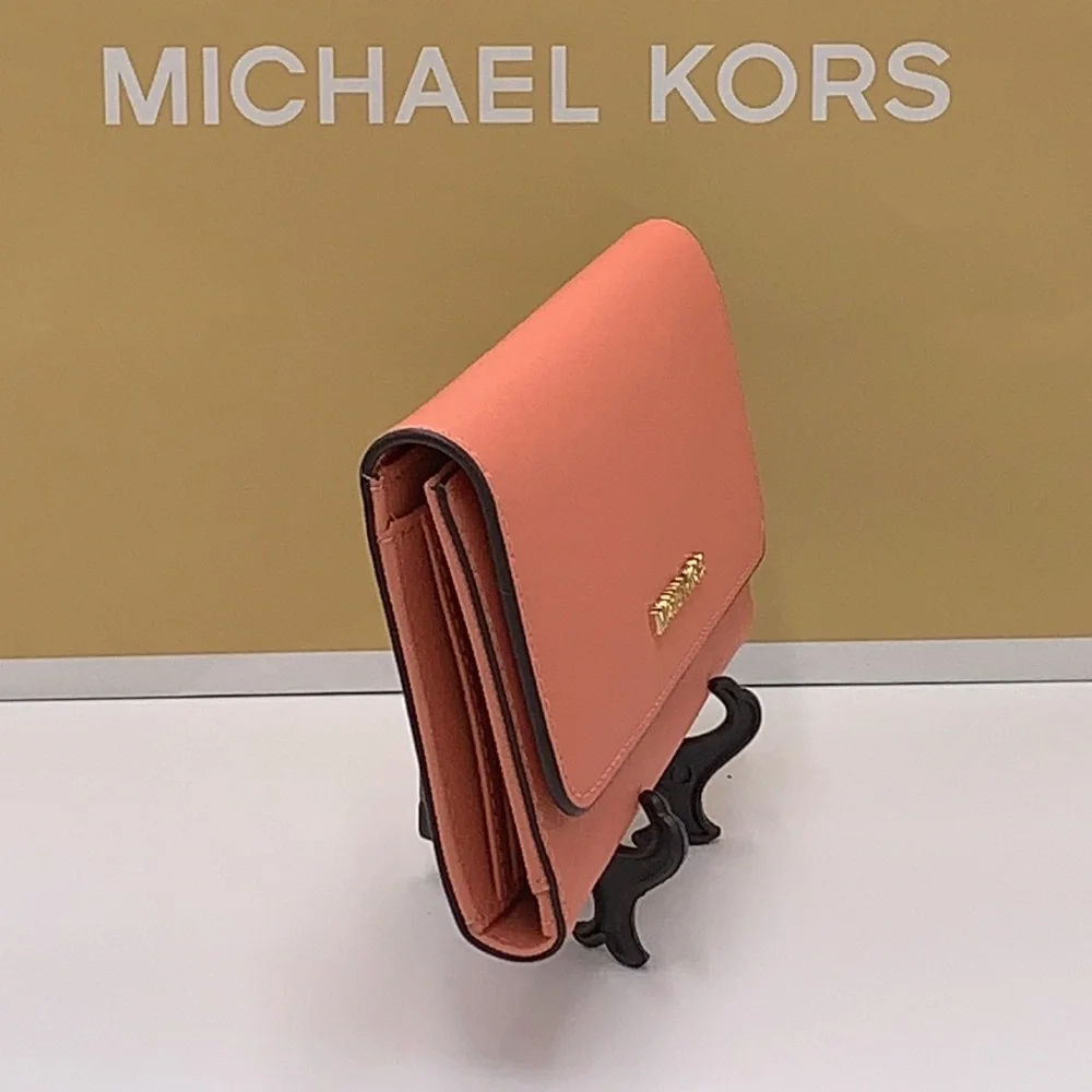 MICHAEL KORS JET SET TRAVEL LARGE TRIFOLD WALLET SHERBERT COLOR - Picture 6 of 13